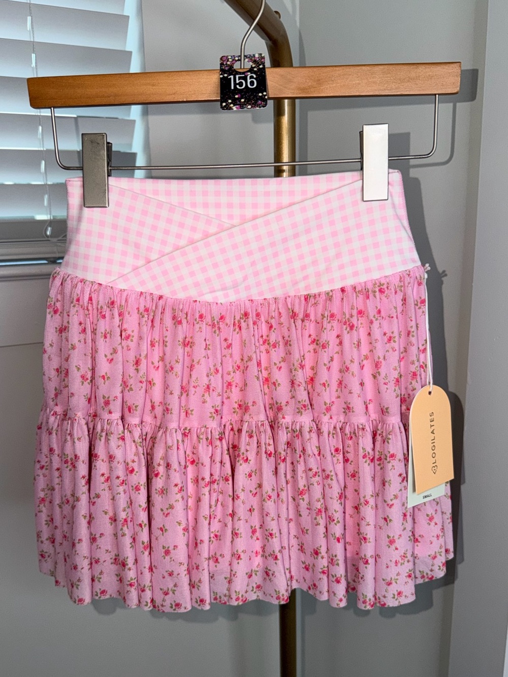156. Blogilates Ballerina Skort in Pink Gingham/Floral